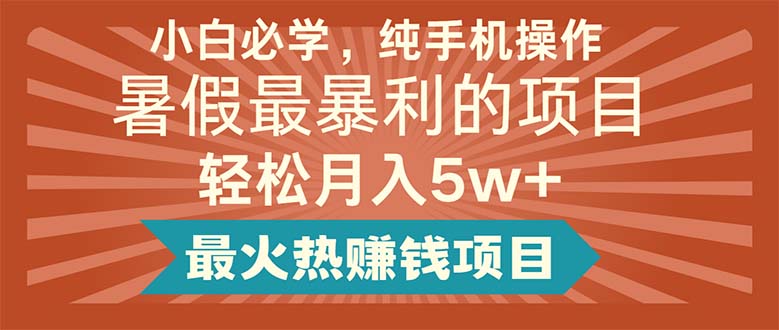 （11583期）小白必学，纯手机操作，暑假最暴利的项目轻松月入5w+最火热赚钱项目，大佬商机网
