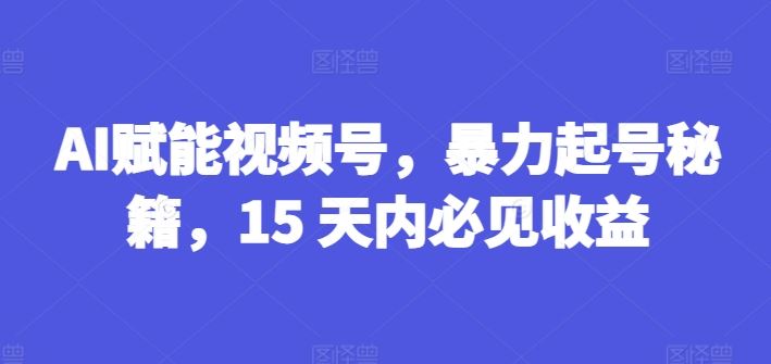 AI赋能视频号，暴力起号秘籍，15 天内必见收益【揭秘】，大佬商机网