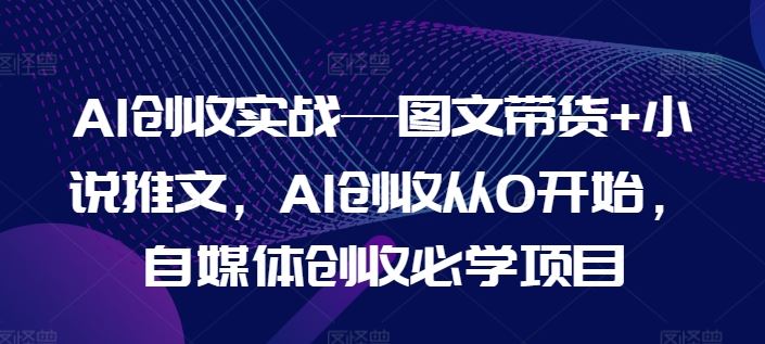 AI创收实战—图文带货+小说推文，AI创收从0开始，自媒体创收必学项目，大佬商机网
