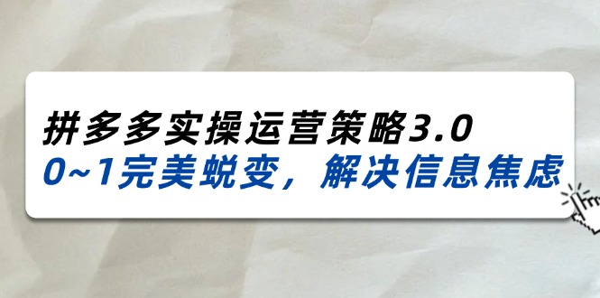 （11658期）2024_2025拼多多实操运营策略3.0，0~1完美蜕变，解决信息焦虑（38节），大佬商机网