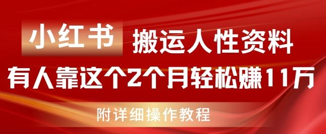 小红书搬运人性资料，有人靠这个2个月轻松赚11w，附教程【揭秘】，大佬商机网