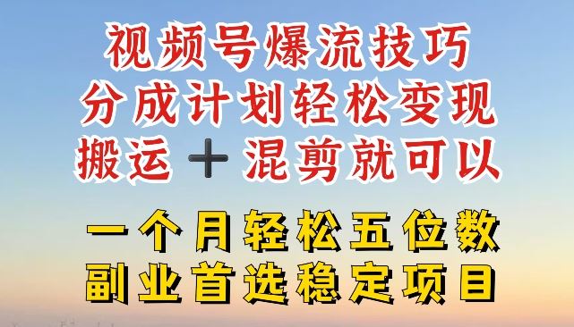 视频号爆流技巧，分成计划轻松变现，搬运 +混剪就可以，一个月轻松五位数稳定项目【揭秘】，大佬商机网