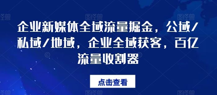 企业新媒体全域流量掘金，公域/私域/地域，企业全域获客，百亿流量收割器，大佬商机网