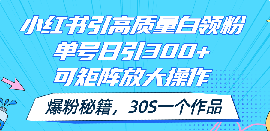 （11692期）小红书引高质量白领粉，单号日引300+，可放大操作，爆粉秘籍！30s一个作品，大佬商机网