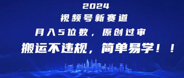 2024视频号新赛道，月入5位数+，原创过审，搬运不违规，简单易学【揭秘】，大佬商机网