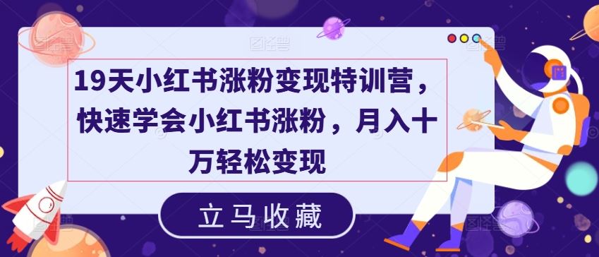 19天小红书涨粉变现特训营，快速学会小红书涨粉，月入十万轻松变现，大佬商机网