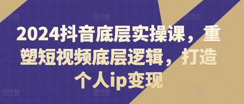 2024抖音底层实操课，​重塑短视频底层逻辑，打造个人ip变现，大佬商机网