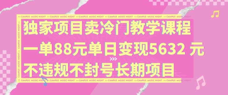独家项目卖冷门教学课程一单88元单日变现5632元违规不封号长期项目【揭秘】，大佬商机网