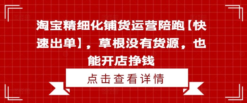 淘宝精细化铺货运营陪跑【快速出单】，草根没有货源，也能开店挣钱，大佬商机网