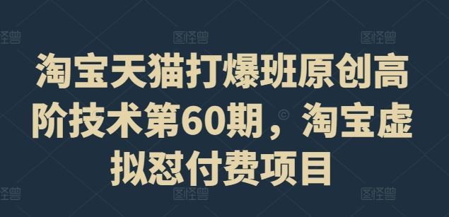 淘宝天猫打爆班原创高阶技术第60期，淘宝虚拟怼付费项目，大佬商机网