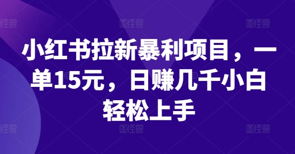 小红书拉新暴利项目，一单15元，日赚几千小白轻松上手，大佬商机网