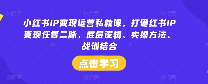 小红书IP变现运营私教课，打通红书IP变现任督二脉，底层逻辑、实操方法、战训结合，大佬商机网