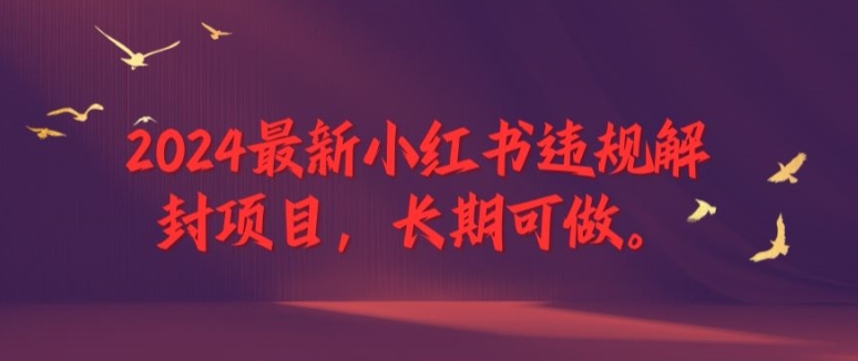 2024最新小红书违规解封项目，长期可做，一个可以做到退休的项目，大佬商机网