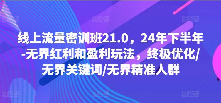 线上流量密训班21.0，24年下半年-无界红利和盈利玩法，终极优化/无界关键词/无界精准人群，大佬商机网