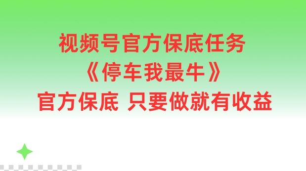 视频号官方保底任务，停车我最牛，官方保底只要做就有收益【揭秘】，大佬商机网