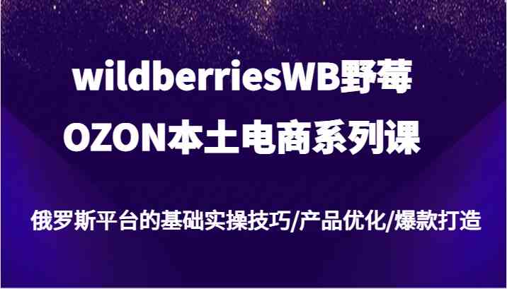 wildberriesWB野莓/OZON本土电商系列课，俄罗斯平台的基础实操技巧/产品优化/爆款打造，大佬商机网