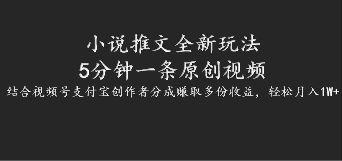 小说推文全新玩法，5分钟一条原创视频，结合视频号支付宝创作者分成赚取多份收益，大佬商机网