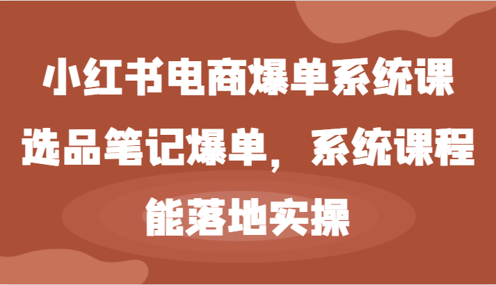 小红书电商爆单系统课-选品笔记爆单，系统课程，能落地实操，大佬商机网