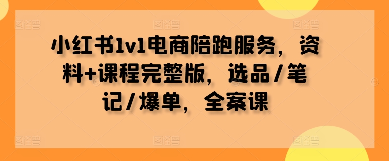 小红书1v1电商陪跑服务，资料+课程完整版，选品/笔记/爆单，全案课，大佬商机网
