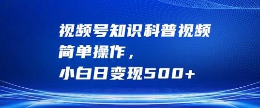 视频号知识科普视频，简单操作，小白日变现500+【揭秘】，大佬商机网