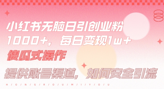 小红书无脑每日引流创业粉500+，小白每天只花半小时，躺赚长尾收益【揭秘】，大佬商机网