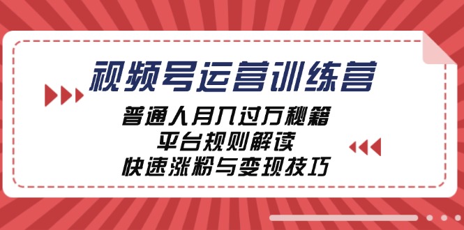 视频号运营训练营：普通人月入过万秘籍，平台规则解读，快速涨粉与变现，大佬商机网