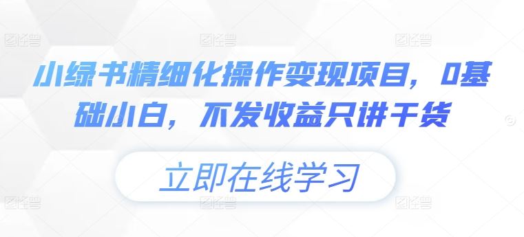 小绿书精细化操作变现项目，0基础小白，不发收益只讲干货，大佬商机网